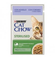 Purina Cat Chow Adultos Sterilised Húmidos c/ Borrego e Feijão Verde 85gr