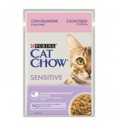 Purina Cat Chow Adultos Sensitive Húmidos c/ Salmão e Courgettes 85gr