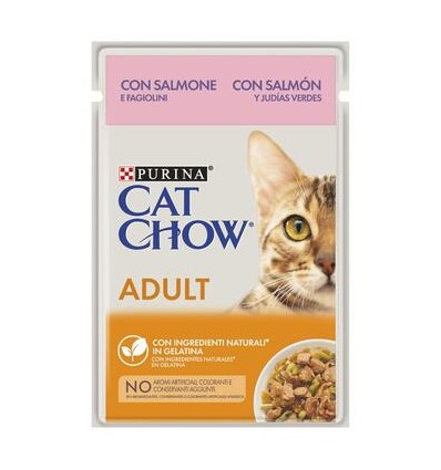 Purina Cat Chow Adultos Sensitive Húmidos c/ Salmão e Courgettes 85gr