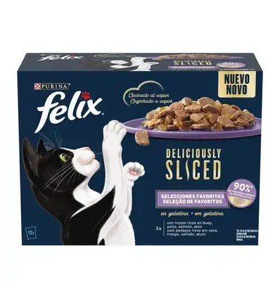 Purina Gatos Húmidos Felix Deliciously Sliced (Seleção Favoritos) 12x80gr.