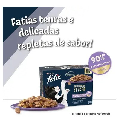 Purina Gatos Húmidos Felix Deliciously Sliced (Seleção Favoritos) 12x80gr.