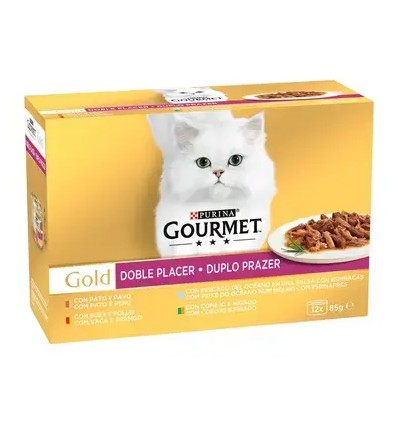 Purina Gourmet Gold Duplo Prazer seleção de sabores Pack 12x85gr.