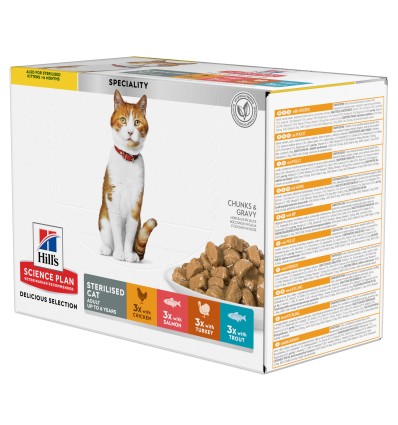 Hill's Science Plan Esterilizado Adulto Frango, Salmão, Perú e Truta (Multipack) 12x85gr