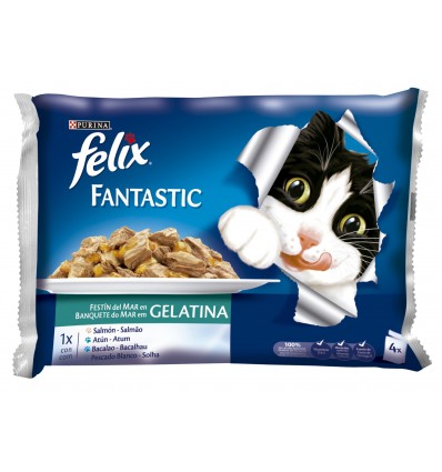 Purina Gatos Húmidos Felix Fantastic Banquete do Mar 4x100gr